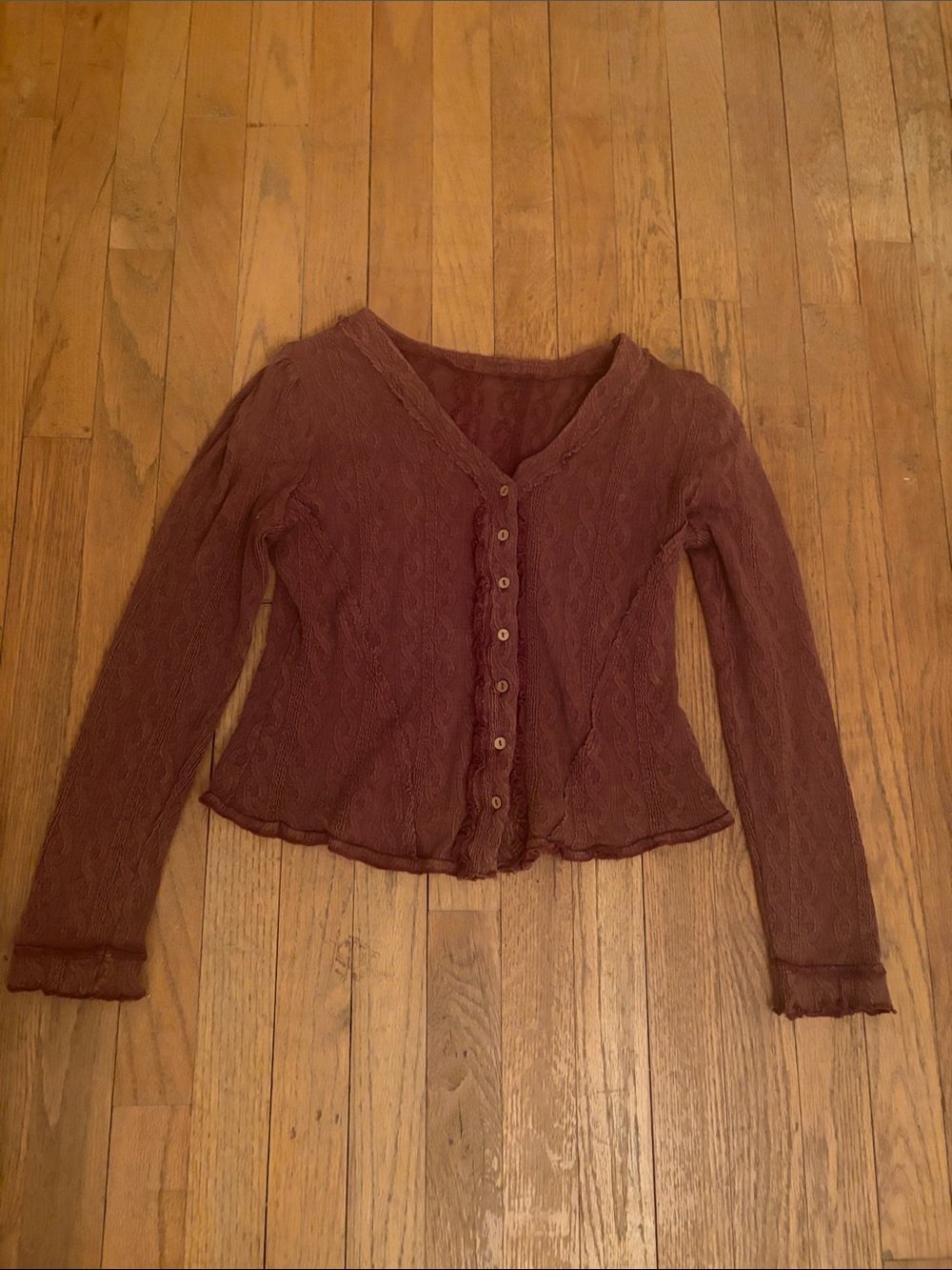 SHEIN Women's Rust Purple Brown Button-Front Lace Cardigan Crop Top S Fits XS